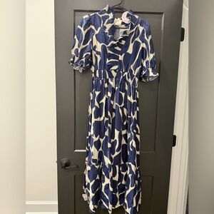 Umgee Navy and Cream Midi Dress